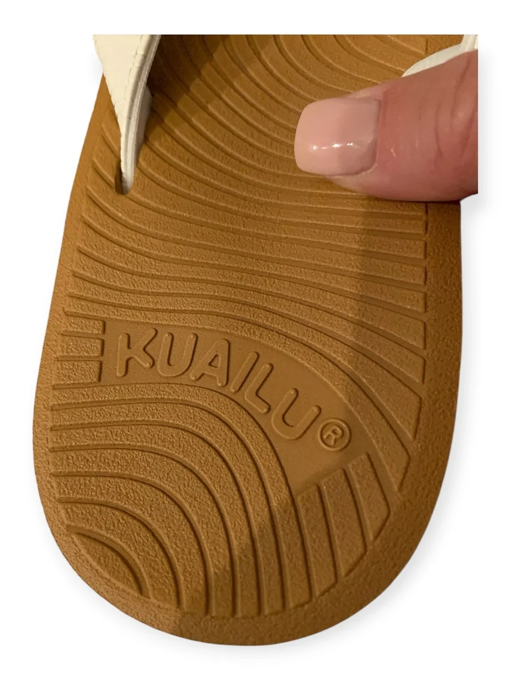 Kuailu White and Brown Platform Thong Sandals